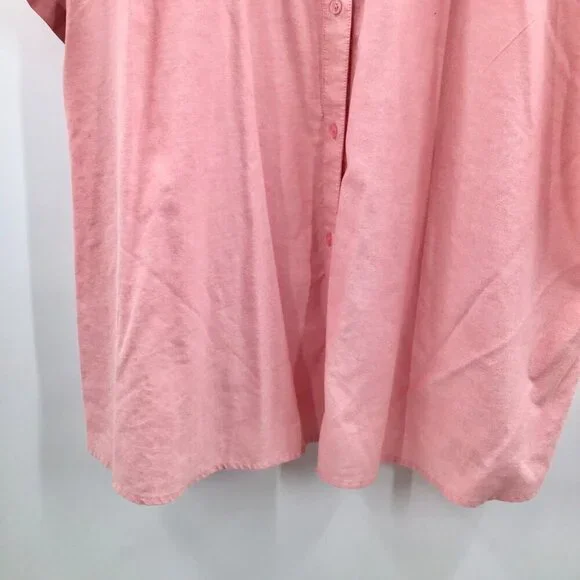 Women's 4X Button Down Shirt Pink Oxford Cotton Blend Short Sleeve Straight Hem - Picture 5 of 9